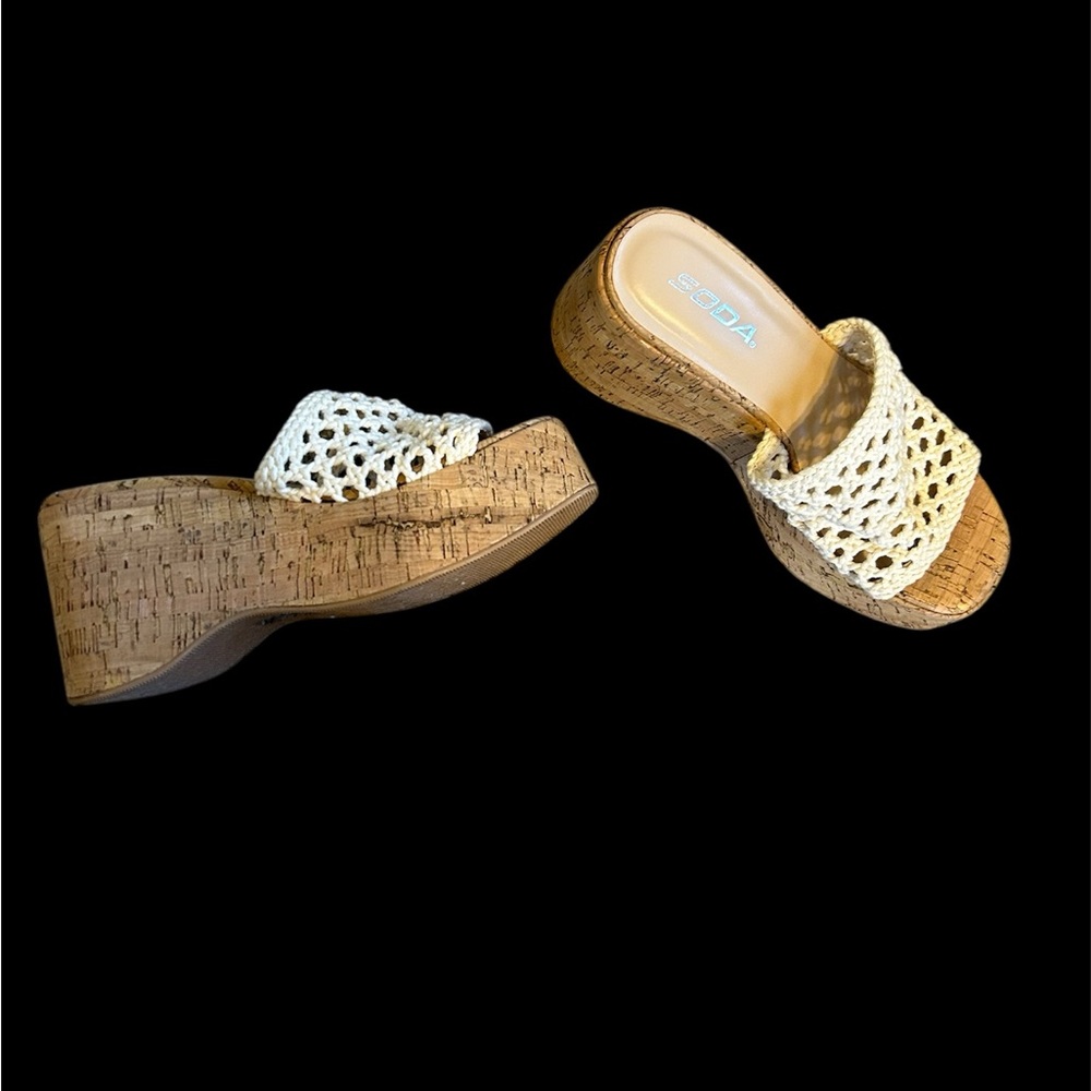 Soda Women's Cream Woven Platform Sandals